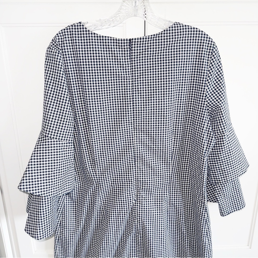 J. McLaughlin Letty Bell Navy/White Sz XL Gingham Ruffle Sleeve Dress Career - Picture 8 of 11